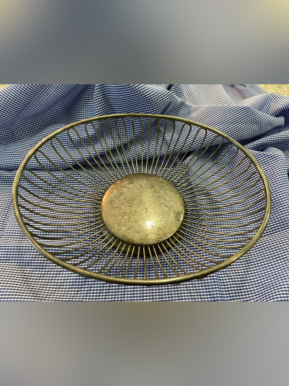 Oval Metal Wire Fruit Bowl - Silver / Brass Tarnish
